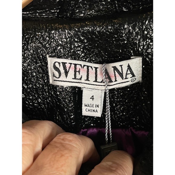 NWT Svetlana Unique Black Shiny Lame Bell Sleeve Button Front Jacket Wide Collar - Picture 8 of 13